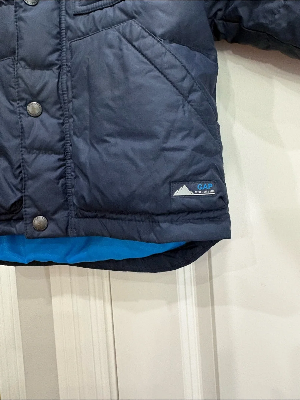 Gap baby navy blue hooded puffer jacket fleece lining boys 2 years GUC